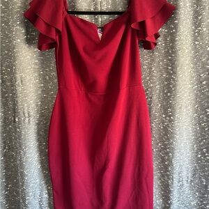 Elegant Red Ruffle Sleeve Dress